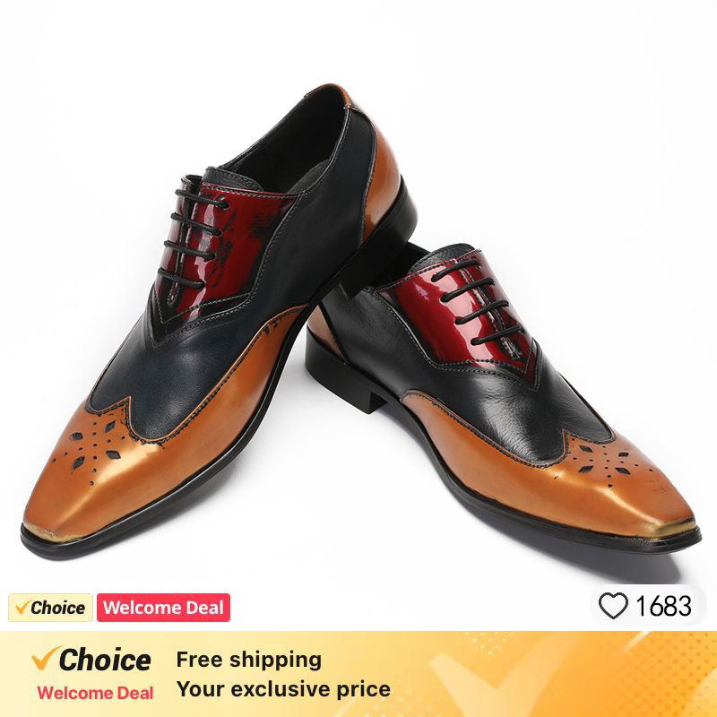 Oxford Brogue Leather - Luxus Herren Oxford Schuhe schwarz Mix