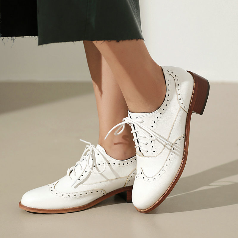 Oxford Brogue Leather - Brogue Oxford Schuhe Damen Schnürschuhe mit