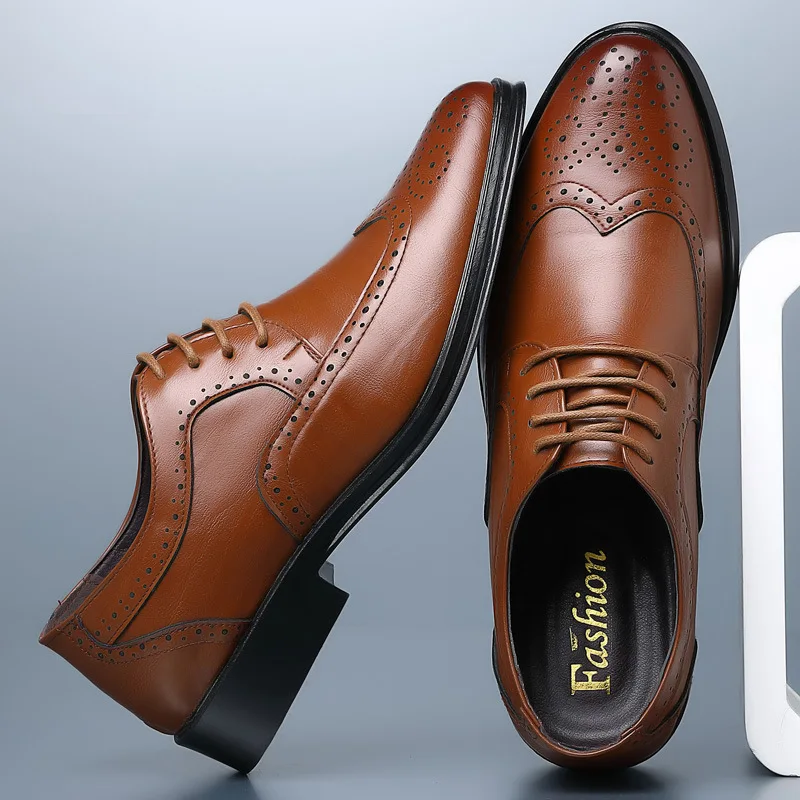 Oxford Brogue Leather - Oxford-Schuhe aus echtem Kalbsleder, Brogue-Kleiderschuhe, klassische