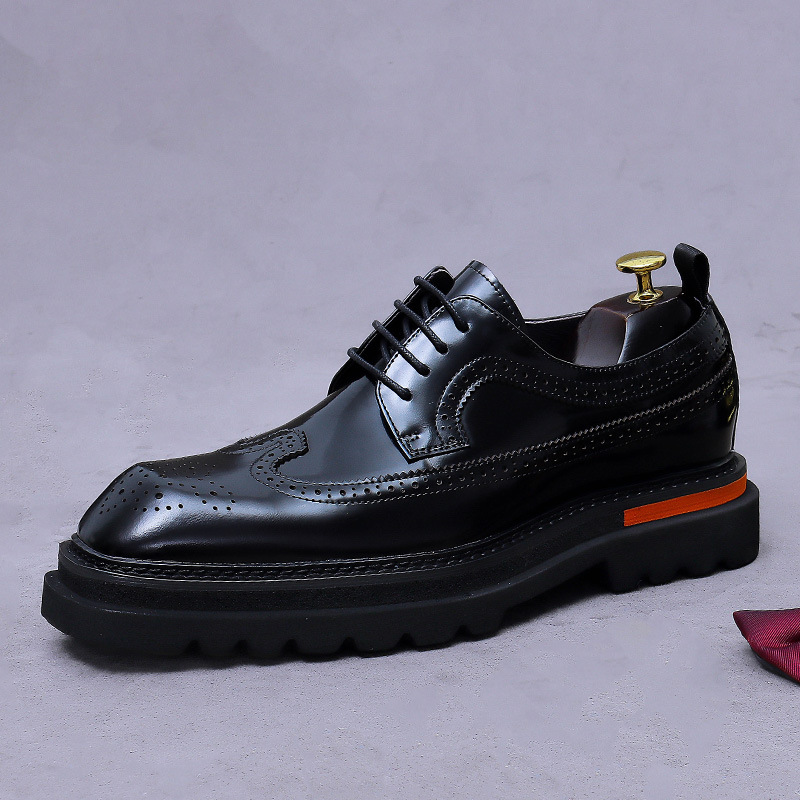 Oxford Brogue Leather - Herren-Brogue-Plateau-Oxford-Schuhe aus echtem Leder mit dicker