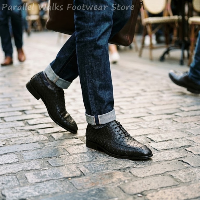 Men'S Shoes Brogues - Sartorial Herren Oxfords mit Fischschuppen-Prägung, Leder-Brogues