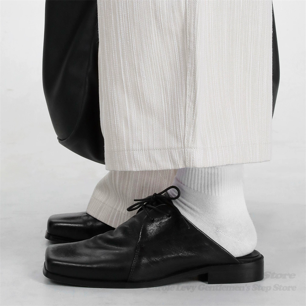 Men Shoes For Office Work - Gewaschene Rindsleder-Slipper für Herren, quadratische Zehenpartie,
