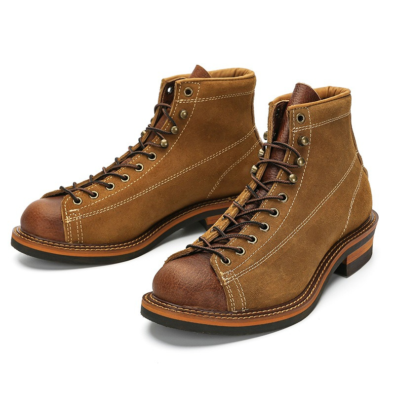 Men'S Shoes Brogues - Vintage Herren Echtleder Goodyear Motorradstiefel High-Top